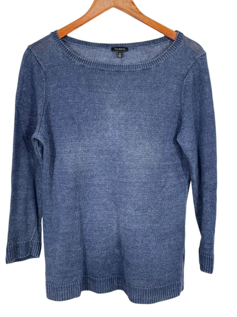 Talbots 100% Linen Blue Marled Lightweight Sweater Medium Coastal - Picture 2 of 9